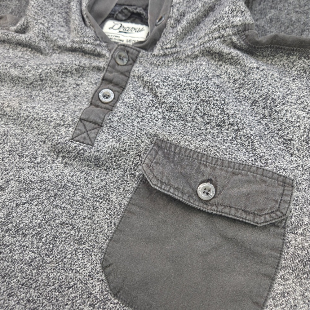 Dravus Mens Medium Gray Marled Knit Henley Hoodie Button Pocket Gorpcore Outdoor